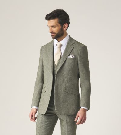 Jude Tailored Suit Sage Green Tweed Herringbone