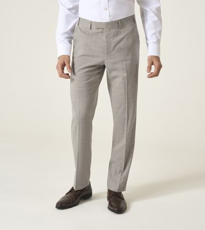 Charlie Suit Slim Tapered Trousers Stone Beige Check