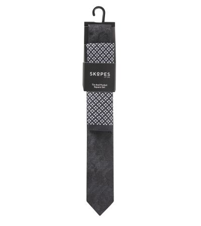 Fancy Tie and Pocket Square Black Floral