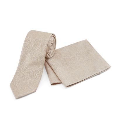 Taupe Mosaic Poly Tie & Matching Pkt Sq Set