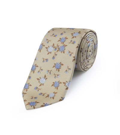 Champagne / Blue Floral Design Tie