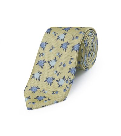 Gold / Blue Floral Design Tie