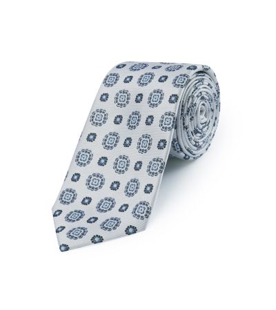 Silver / Blue Geometric Silk Tie