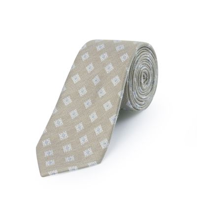 Stone / Blue Geometric Silk Tie