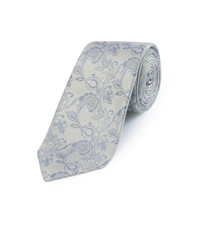 Stone / Blue Floral Silk Tie