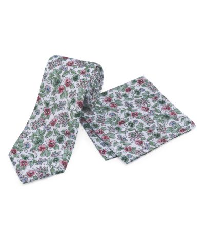 Green / Red Floral Tie and Pocket Square