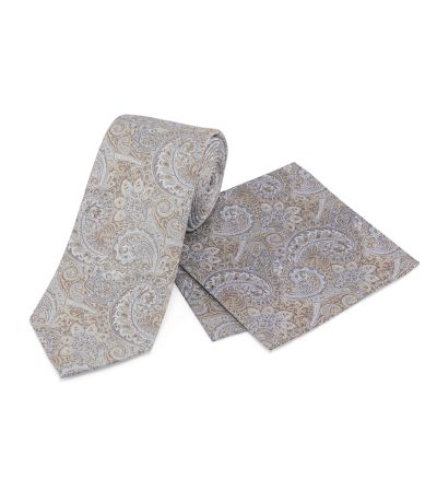 Champagne Paisley Silk Tie and Pocket Square