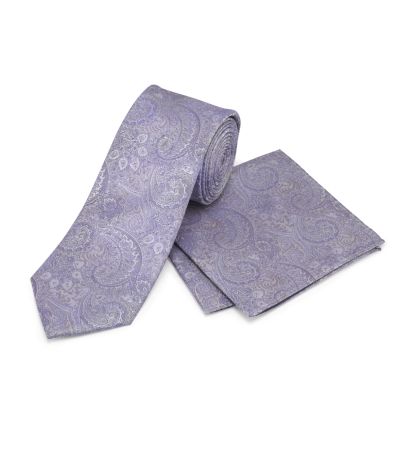 Lavender Paisley Silk Tie and Pocket Square