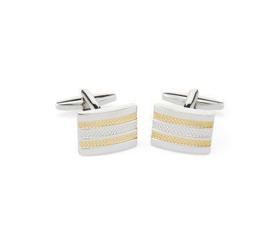 Silver / Gold Stripe / Square Design Cufflinks