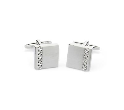 Jewelled Silver Square Design Cufflinks