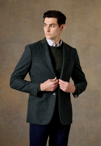 Newsam Tailored Jacket Outfit Teal Tweed Effect