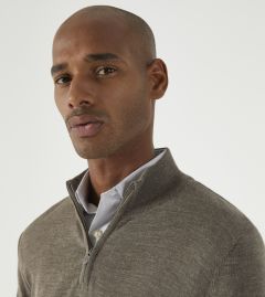 Miles Merino Blend 1/4 Zip Jumper Brown Mocha