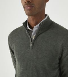 Miles Merino Blend 1/4 Zip Jumper Moss Green