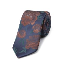 Navy / Orange Floral Design Tie