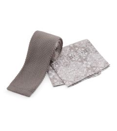 Taupe Knitted Poly Tie & Geo Pkt Sq Set