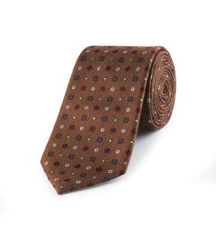 Orange Geo Floral Silk Blend Tie