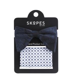 Black / Navy Bow Tie with White / Navy Geo Pocket Square