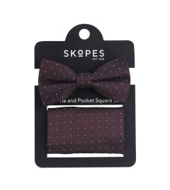 Wine / Silver Spot Bow Tie with Matching Pocket Square