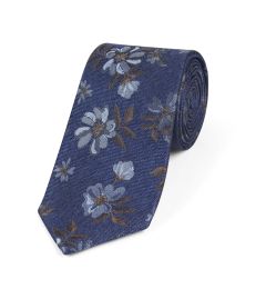 Blue Floral Silk Tie and Pocket Square