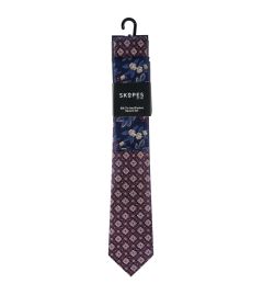 Red-Purple Geo Silk Tie and Pocket Square