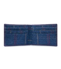 Tweed and Leather Card Holder Wallet Navy