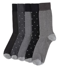 Black / Grey Monochrome Pattern 5 Pack Socks