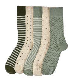 Sand / Green Pattern 5 Pack Socks