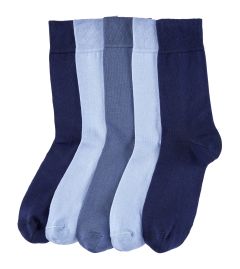 Mixed Blue Plain 5 Pack Socks