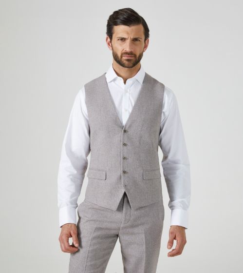 Mens Light Grey Twill Slim Fit Suit Waistcoat  120s Wool  Hawes  Curtis